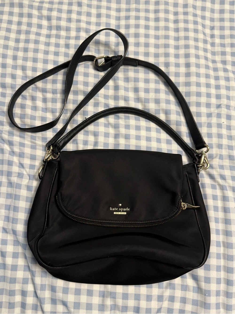 kate spade black nylon shoulder bag with gold hardware
